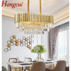 Hongcui Gold Chandelier Postmodern Crystal Rectangle Pendant Lamp Home LED Light Fixture for Living Dining Room 1