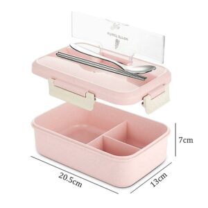 Microwave Lunch Box Wheat Straw Dinnerware With Spoon Chopsticks Food Storage Container Children Kids Sch