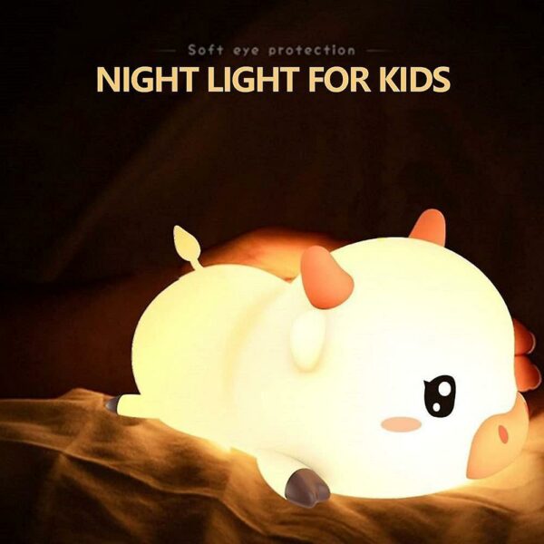 Night Light, LED Cartoon Silicone Lamp Cow Shape with Remote Controller USB Rechargeable Night Lights Roo