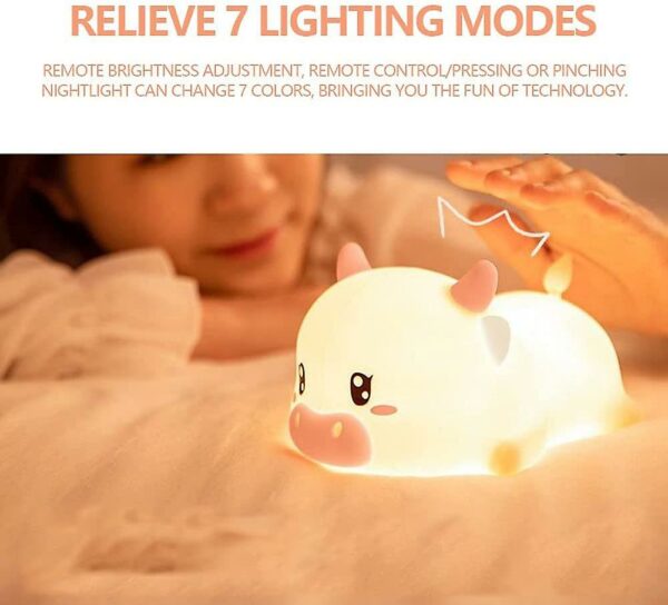 Night Light, LED Cartoon Silicone Lamp Cow Shape with Remote Controller USB Rechargeable Night Lights Roo