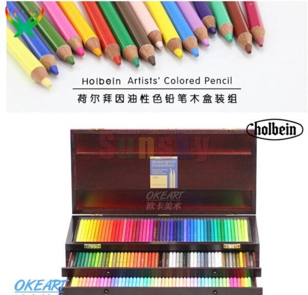 Japan Holbein 100/150 color oil pencils wooden box Pencil Art Set Water soluble color set professional drawing art supplies 1