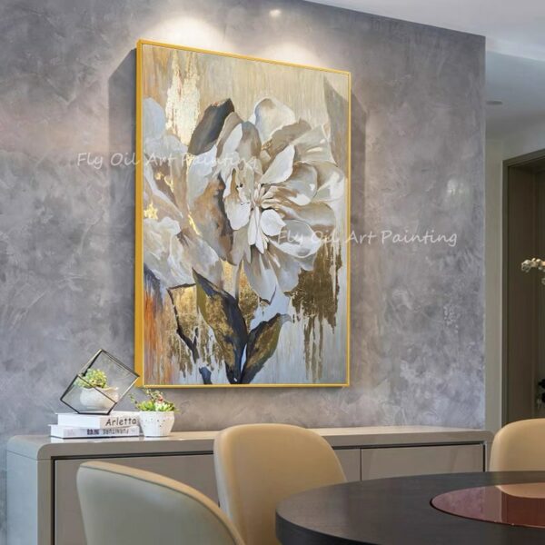 Large Size Modern Abstract 100% Handpainted Gold Foil Flower Brown Canvas Oil Painting For Office Living Room Decoration Gift 3