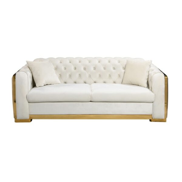 White button tufted velvet three-seat sofa living room sofa with metal legs living room home furniture 6