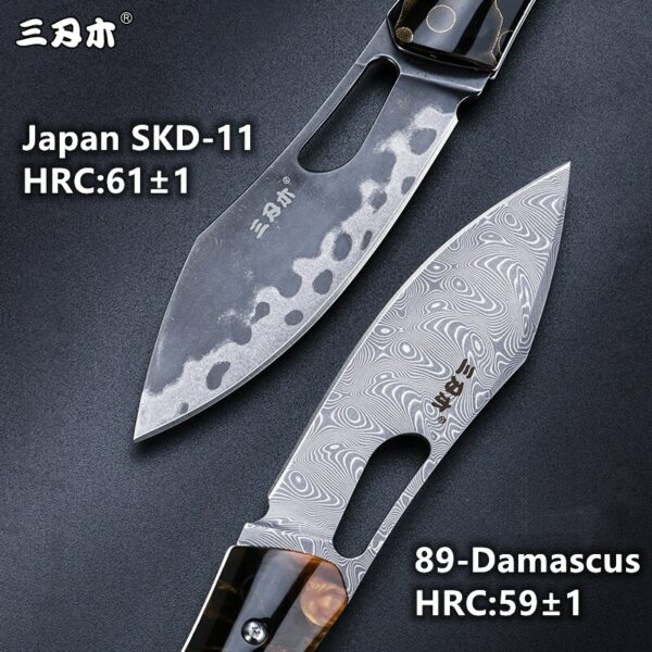 SANRENMU NEW 9306 Pocket Folding Knife SKD-11/Damascus Blade Hunting Outdoor Camping Rescue Knife No Lock Fruits Knifing knives 4