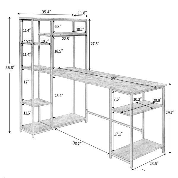 Home Office Computer Desk With Multiple Storage Shelves, Modern Large Office Desk With Bookshelf And Storage Space Black 3