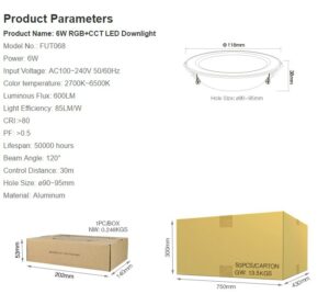 45pcs FUT068 6W RGB+CCT LED Downlight 2