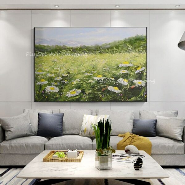 Large Size 100% Handpainted green field landscape picture simple pure oil painting for office living room decoration 5