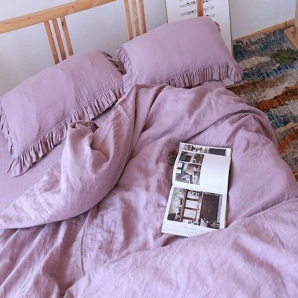 100% Linen Bedding Set Gray Purple Pink Color King Queen Size Flat Sheet Duvet Cover Pillowcases 4 pieces set on sale 3