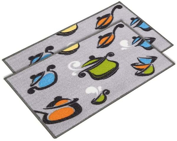 2 Pieces Kitchen Rug Set Non Slip Rubber Backing Kitchen Rugs Washable Pots And Pans Design Kitchen Decor