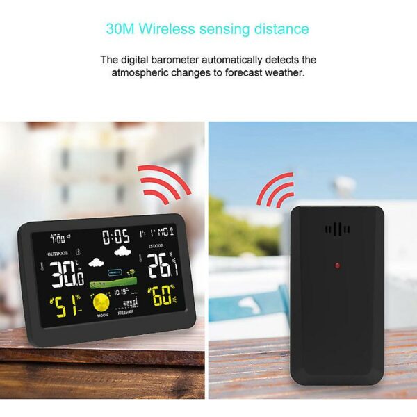 Wireless Color Screen Weather Clock Indoor And Outdoor Temperature And Humidity Meter Sound Control Clock