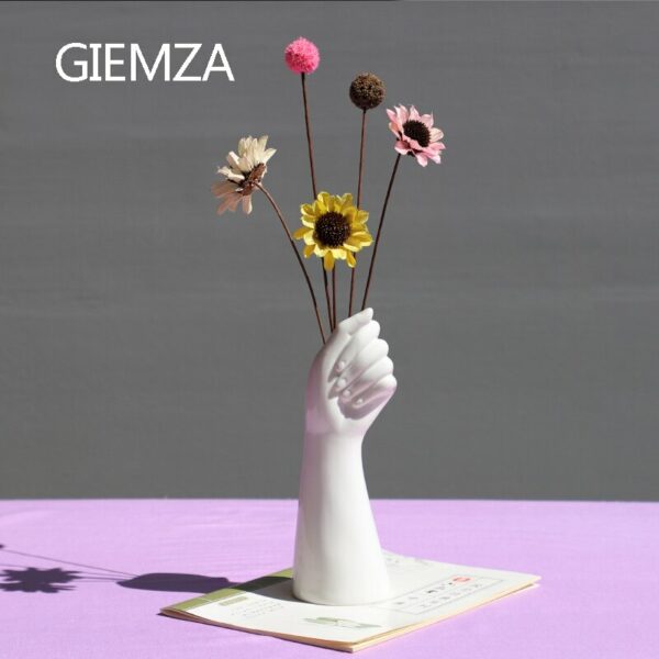 GIEMZA Hands Ceramic White Vase Decor Blender No Plant Flower 1pc Hydroponics Cemetery Stand Unique Vases Office Table 4