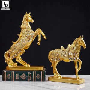 Golden War Horse Unicorn Statue Sculpture Modern Office Desk Nordic Home Decor Decoration Accessories Ornaments Furnishing 1