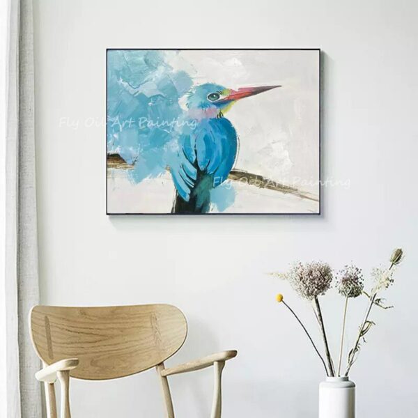 Blue Bird Vivid Animal Picture Large Size 100% Handpainted Cute Picture oil painting for kid's living room office porch decor 1