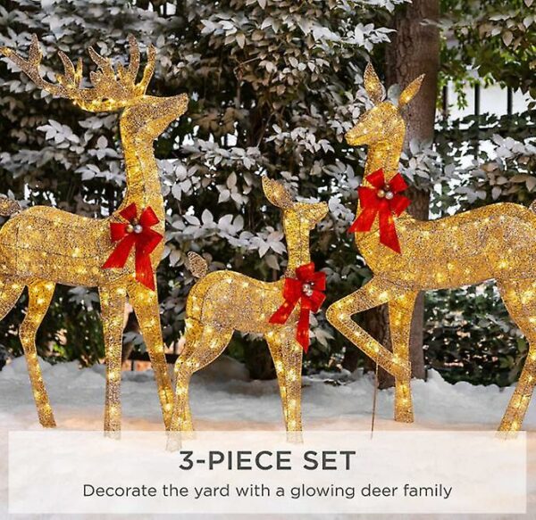 3pcs Lighted Christmas Deer Family Set Outdoor Yard Decoration