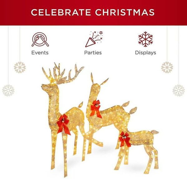 3pcs Lighted Christmas Deer Family Set Outdoor Yard Decoration