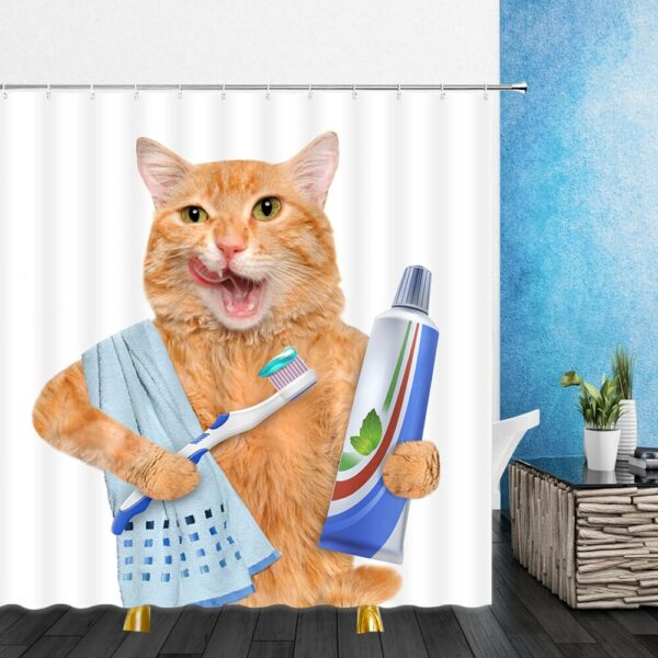 Funny Animal Shower Curtain Decor Cute Pet Cat Home Bathroom Decor Polyester Bath Cloth Curtain Set Lanyard Hook 5