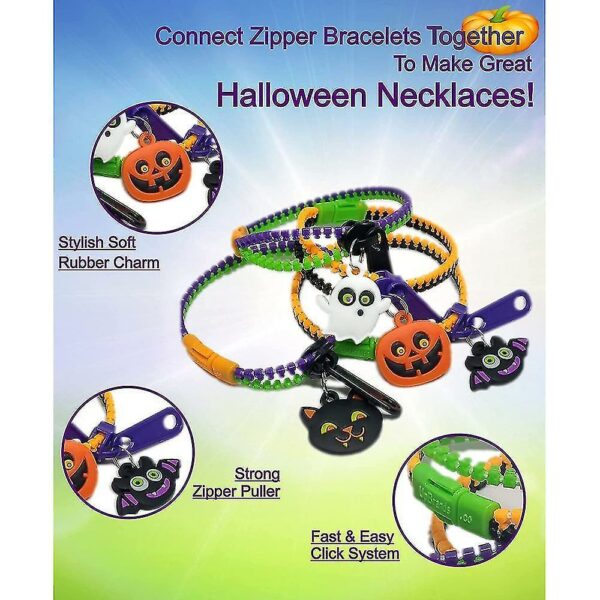 24 Pack Halloween Party For Kids Zipper Bracelets Bulk Set, Sensory Toys