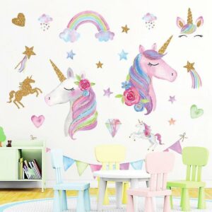 Pink Unicorn Wall Stickers Decals Kindergarten Kid Room Decor Paste