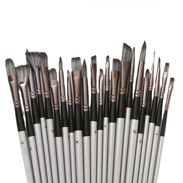 24pcs Nylon Hair Brush Set Silver Ash Wooden Pole for Oil Painting Gouache Watercolor Acrylic Painting School Art Supplies 1