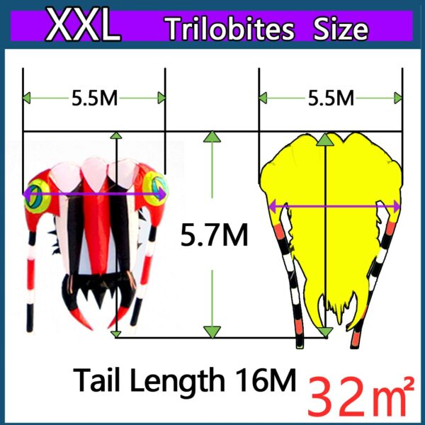 High Quality 32sqm Huge Trilobite Kite for Adults 21.7m Soft Inflatable Show Kite 30D Nylon Ripstop Fabric (7㎡~108㎡) Optional 2