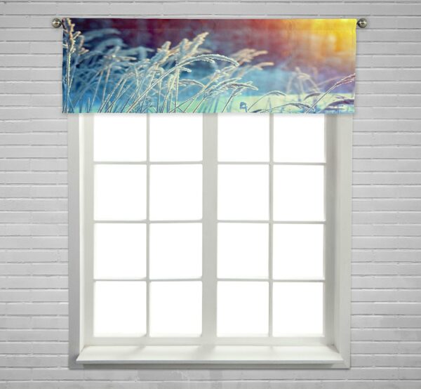 Winter Scene Frozenned Flower Pine Forest And Sunset Window Curtain Valance Rod Pocke 45x130 Cm