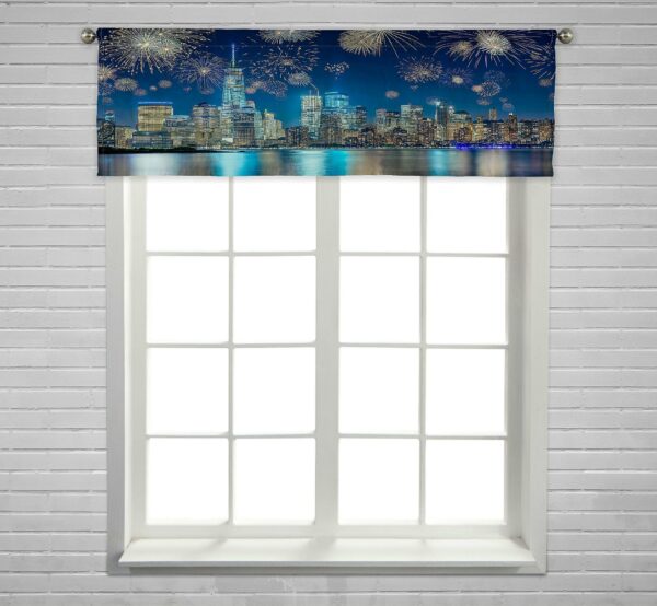 Colorful Fireworks Above New York City Cityscape Window Curtain Valance Rod Pocke 45x130 Cm