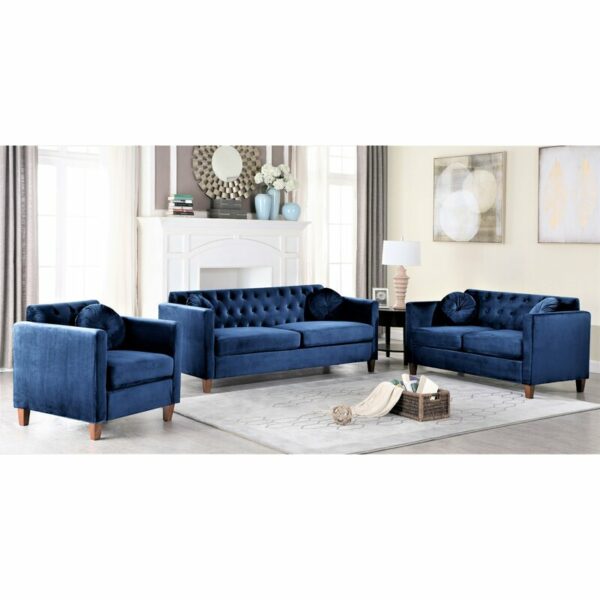 3 Piece Velvet Comfortable Living Room Set Elegant Modern Gorgeous Interior Furniture With Pillow with Wooden Legs 2