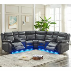 Power Recline Sectional sofa W/LED strip Bar Lift Storage Grey living room sofa 2