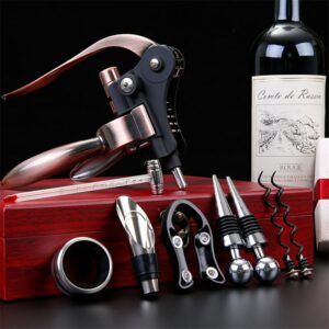 9 Pcs/set Zinc Alloy Rabbit Shape Red Wine Opener Tool Set Cork Bottle Opener Kit Professional Corkscrew Pourer Set Gift Box Set 1