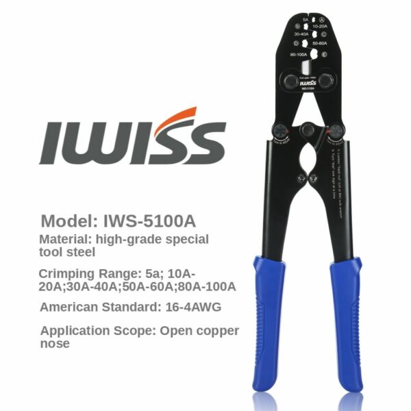 IWISS IWS-5100A Battery Lugs and Open Barrel Connectors Crimping Tools works with Wire AWG 16-4 3