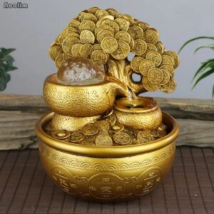 Gold Money Tree Water Fountain Ornaments Feng Shui Transfer Ball Waterscape Office Living Room Desktop Humidification Decoration 1