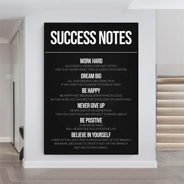 Black and White Motivational Qoutes Canvas Painting Success Notes Poster Steps To Success Wall Art Picture for Home Office Decor 1