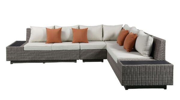 Modern Classic Salena Patio Sectional and Cocktail Table in Beige Fabric Gray Wicker for Garden Yard Home  Leisure Furniture 3