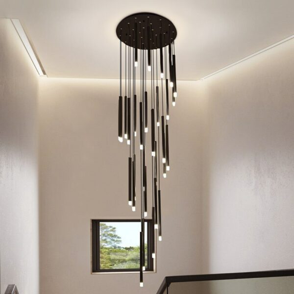 Duplex Villa Led Chandelier Long Line Style Hanglamp Spiral Staircase Interior Lighting Hotel Lobby Ceiling Decor Pendant Lights 6