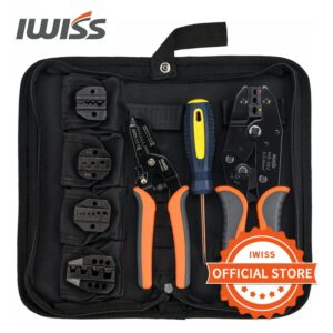 IWISS Ratchet Wire Crimping tool kit w/5 Interchangeable Jaws,Wire Striper&Cutter for Insulated/Non-Insulated Terminals Plier 1