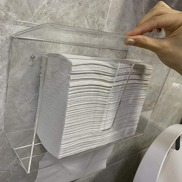 acrylic Wall Mount Paper Towel Dispenser with Lid Clear Folded Paper Towel Holder for Bathroom Toilet and Kitchen 4