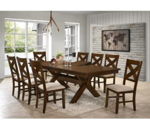 9-piece Solid Wood Dining Table Set with Butterfly Leaf Dining Chair Vintage Style Dining Furniture Set 1