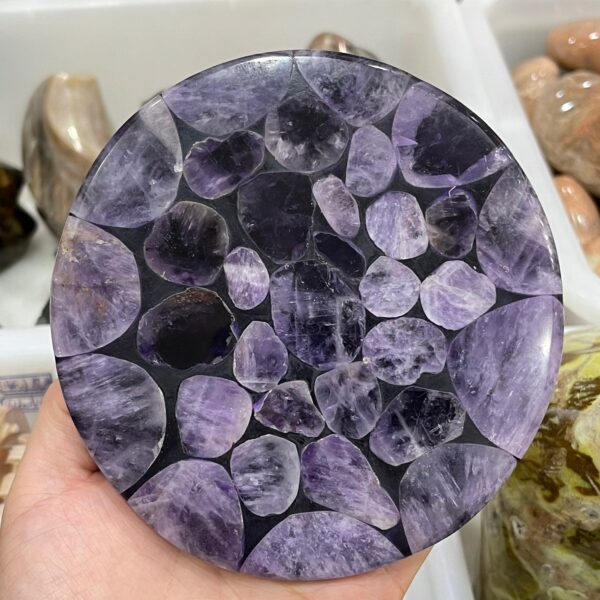 Natural Amethyst Crystal Round Plate Gemstone For Home Office Decor 3