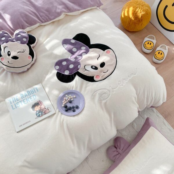 Disney Milk Velvet Four Piece Set Cartoon Minnie Applique Embroidered Quilt Cover Three Piece Set of Student Bedding 5