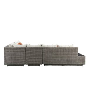 Modern Classic Salena Patio Sectional and Cocktail Table in Beige Fabric Gray Wicker for Garden Yard Home  Leisure Furniture 2