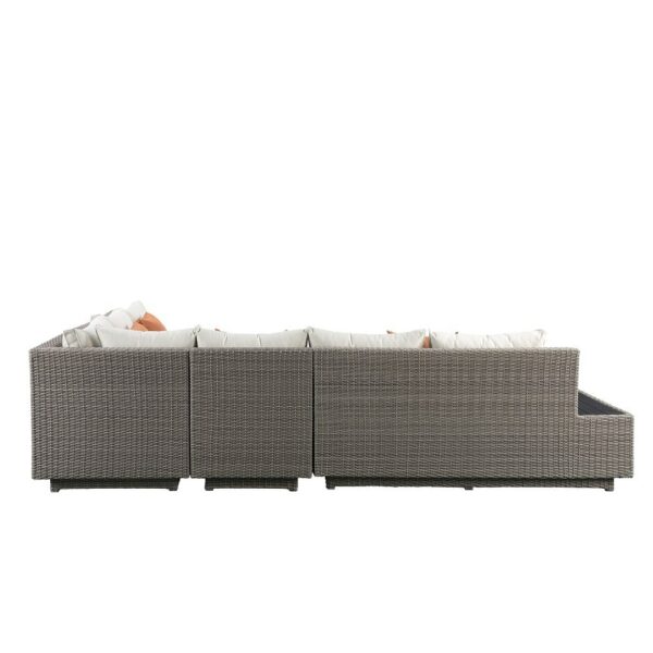 Modern Classic Salena Patio Sectional and Cocktail Table in Beige Fabric Gray Wicker for Garden Yard Home Leisure Furniture 2