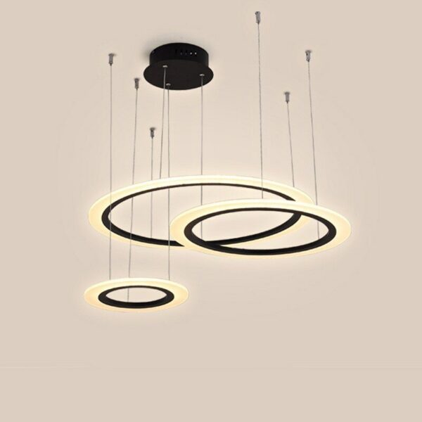 Modern Black Rings Chandelier for Living Room Hanging Lamp Bedroom Restaurant Pendant Light Fixture Home Kitchen Remote Lustre 6