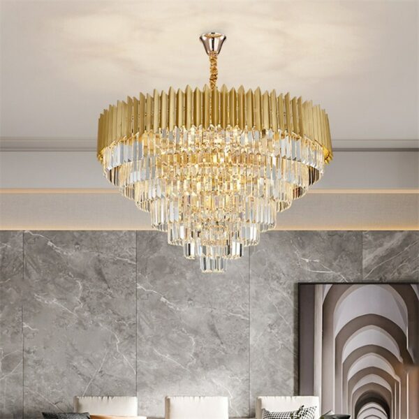 Hongcui Gold Chandelier Postmodern Crystal Rectangle Pendant Lamp Home LED Light Fixture for Living Dining Room 2