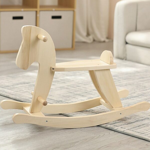 Nordic Style Children's Solid Wood Wooden Rocking Horse Plush Stroller Balance Chair Baby Toy Kids Boy Girl Birthday Gift 4