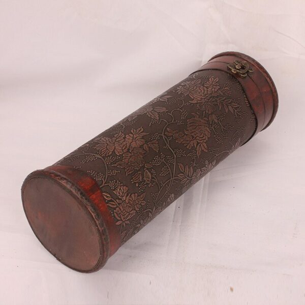 Vintage Red Wine Box Wooden Antique Packaging Gift Box Grape Cylinder Pattern Three-dimensional and Delicate 4