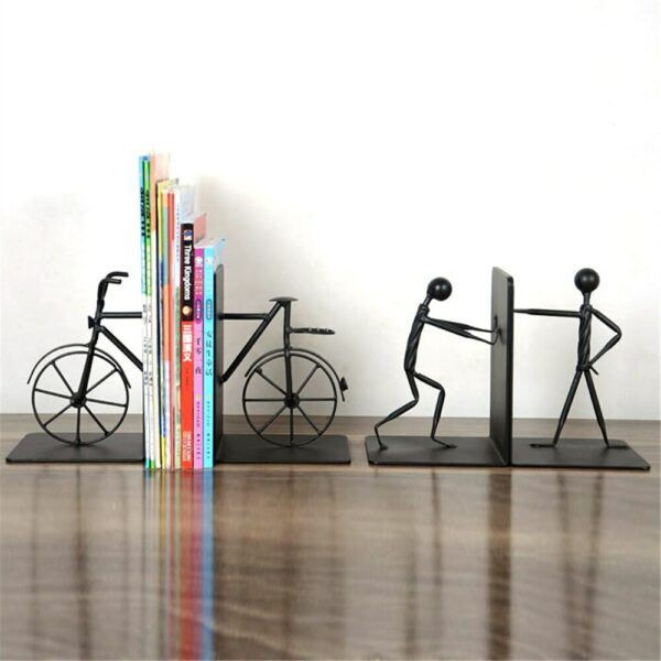 a pair Fashion Human Shape bicycle S Bookshelf Bookends School Office Stationery 4