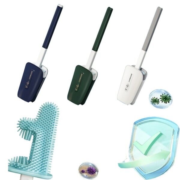 No Dead Angle Cactus Toilet Brush Leak-proof Water Belt Base Flat Head Flexible Soft Brush With Quick-drying Bracket Set 1