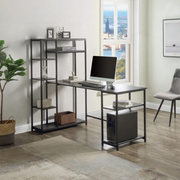 Home Office Computer Desk With Multiple Storage Shelves, Modern Large Office Desk With Bookshelf And Storage Space Black 5