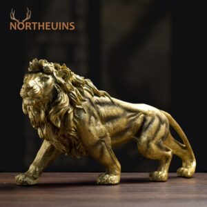 NORTHEUINS Resin Golden Lion King Figurines Home Office Desktop Modern Animal Statue Decoration Accessories Living Room Decor 1