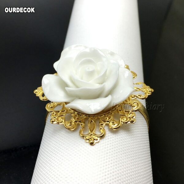 50pcs/lot Many colors Rose Flower Decor Gold Napkin Rings Holder Hoops Romantic Nice Looking Weeding Party Table Decoration 4